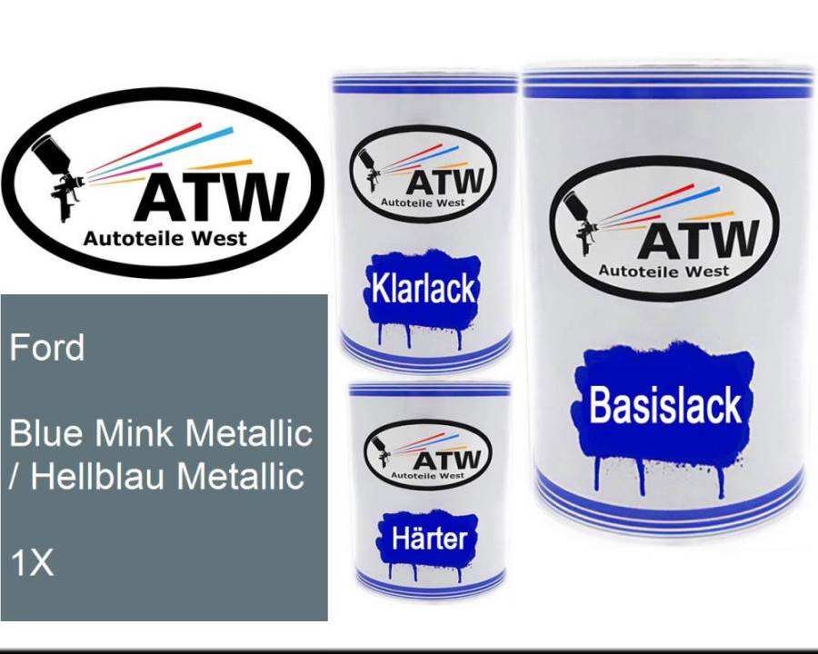 Ford, Blue Mink Metallic / Hellblau Metallic, 1X: 500ml Lackdose + 500ml Klarlack + 250ml Härter - Set, von ATW Autoteile West.